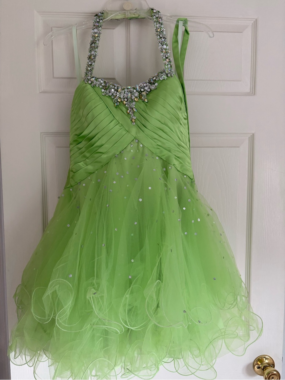 Mori Lee Lime Green Halter Tulle Prom/Sweet 16/ Quinceañera Dress
